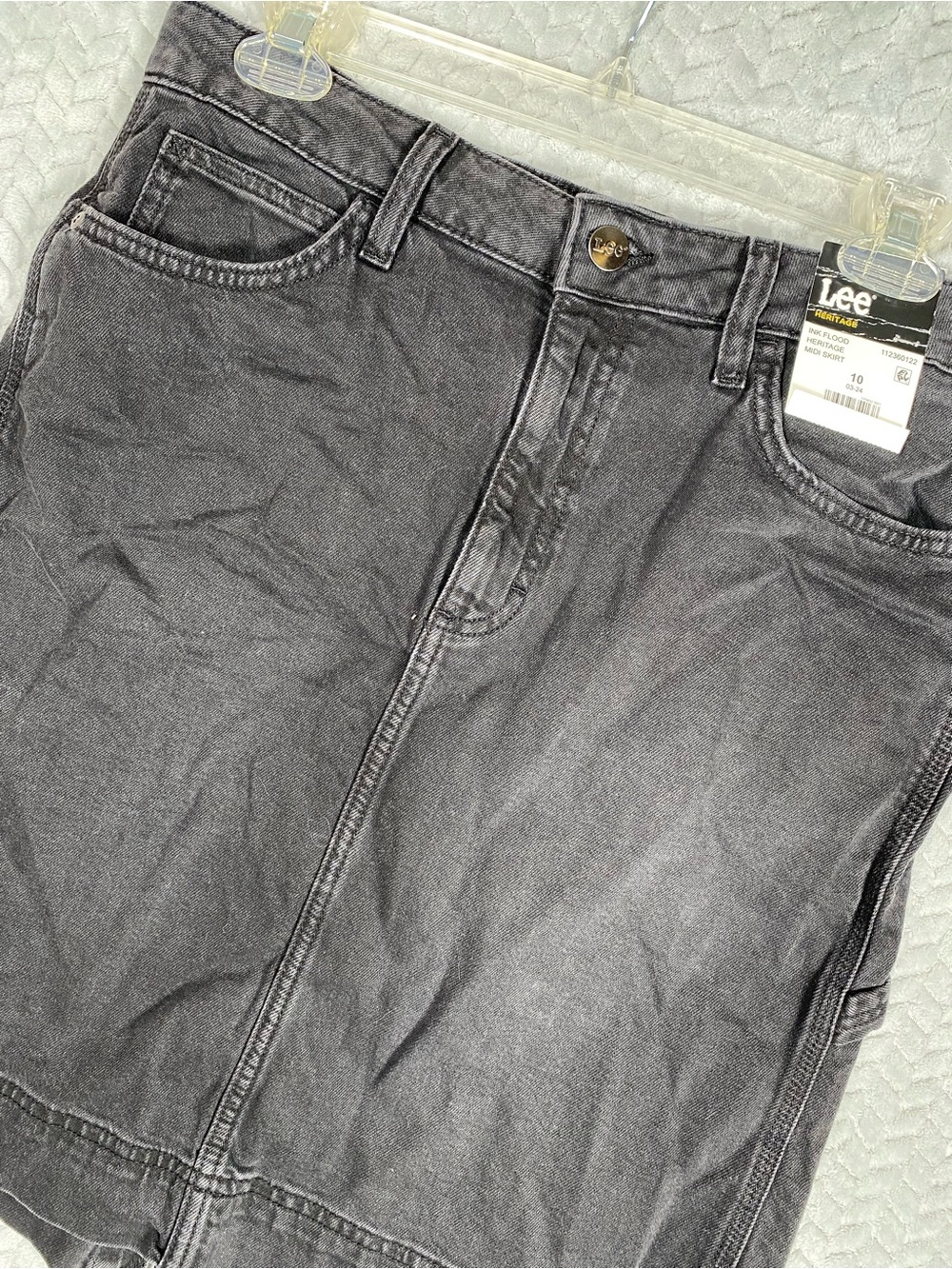 Lee Heritage Denim Midi Skirt NWT Size 10 Black Ink Flood Utility Carpenter